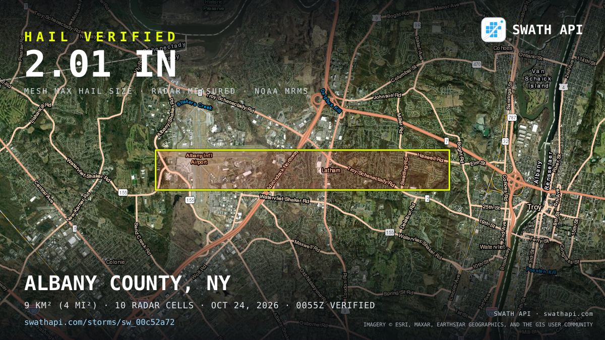 Storm card: 1.7–2" hail crossed Albany County, NY — October 24, 2026