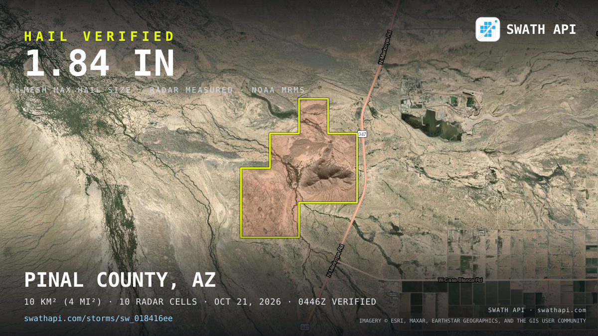 Storm card: 1.2–2.5" hail crossed Maricopa County, AZ — October 21, 2026