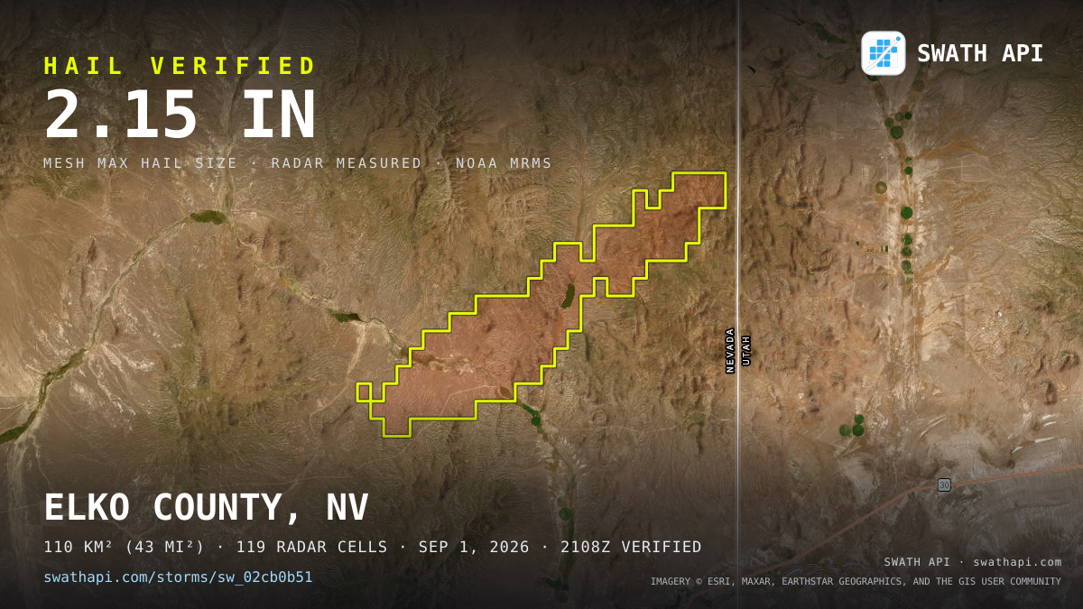 Storm card: 1.1–2.2" hail crossed Elko County, NV — September 1, 2026