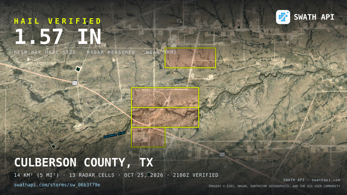 Storm card: 1.1–1.8" hail crossed Culberson County, TX — October 25, 2026