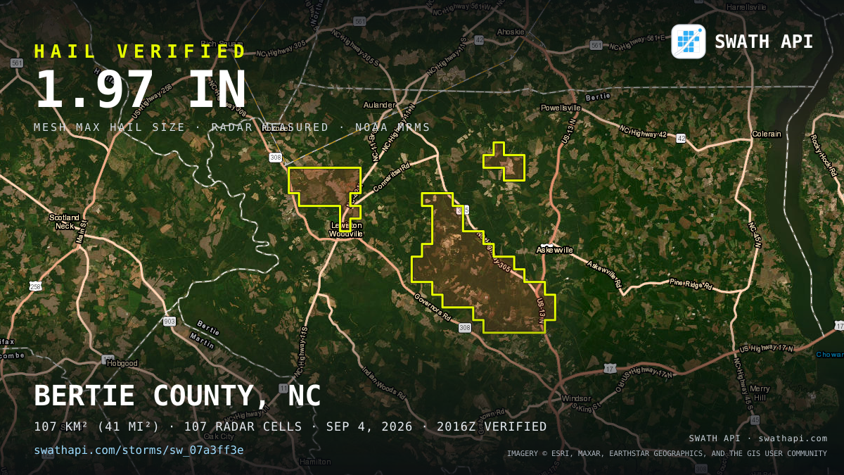 Storm card: 1.2–2" hail crossed Bertie County, NC — September 4, 2026