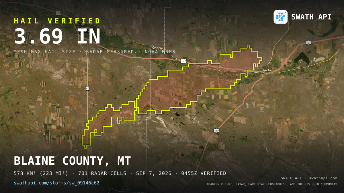 Storm card: 1.1–3.7" hail crossed Phillips County, MT — September 7, 2026