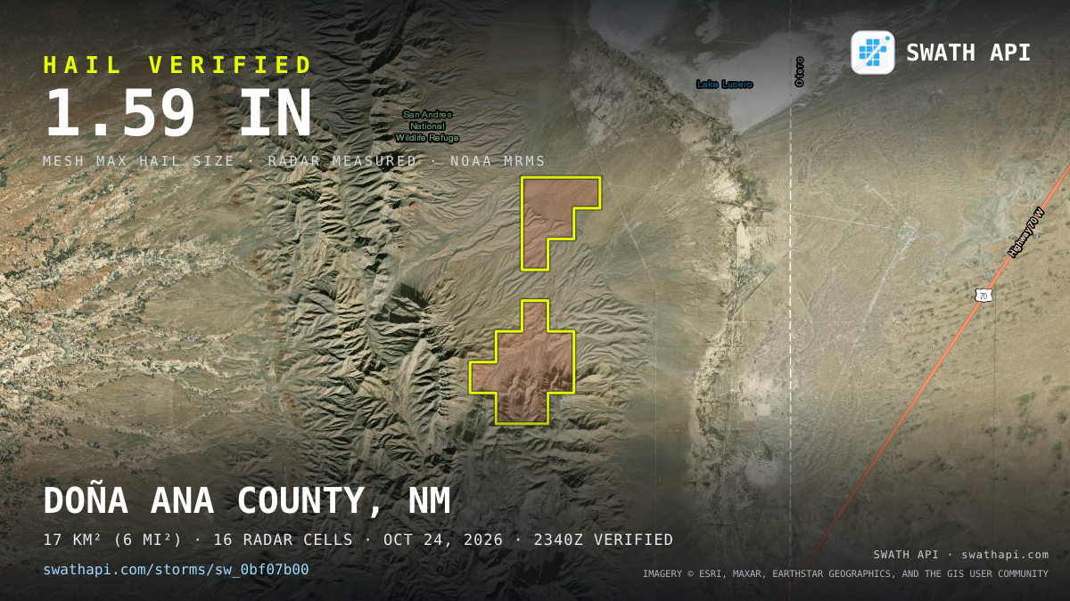 Storm card: 1.1–1.7" hail crossed Doña Ana County, NM — October 24, 2026