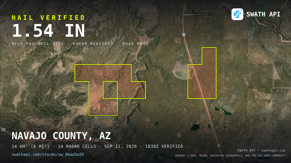Storm card: 1.2–1.5" hail crossed Navajo County, AZ — September 11, 2026