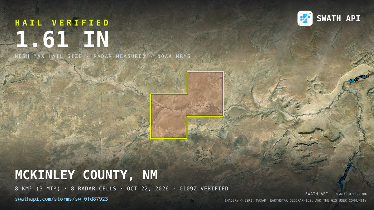 Storm card: 1.3–1.6" hail crossed McKinley County, NM — October 22, 2026