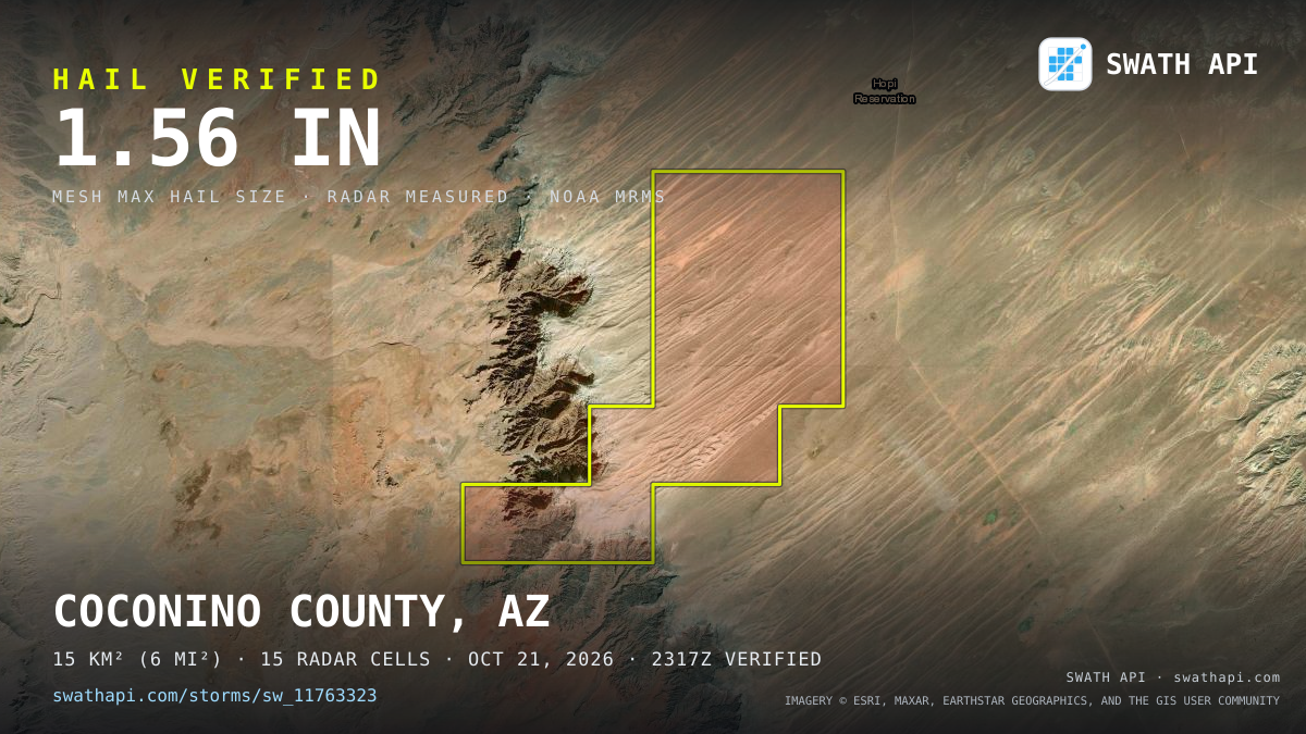 Storm card: 1.3–1.6" hail crossed Coconino County, AZ — October 21, 2026
