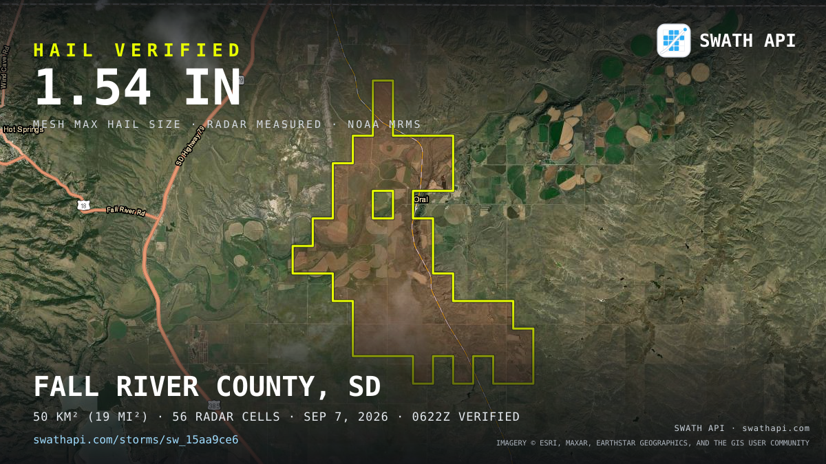 Storm card: 1–1.5" hail crossed Fall River County, SD — September 7, 2026