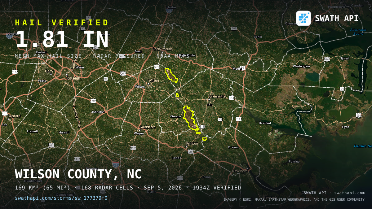 Storm card: 1–1.8" hail crossed Greene County, NC — September 5, 2026