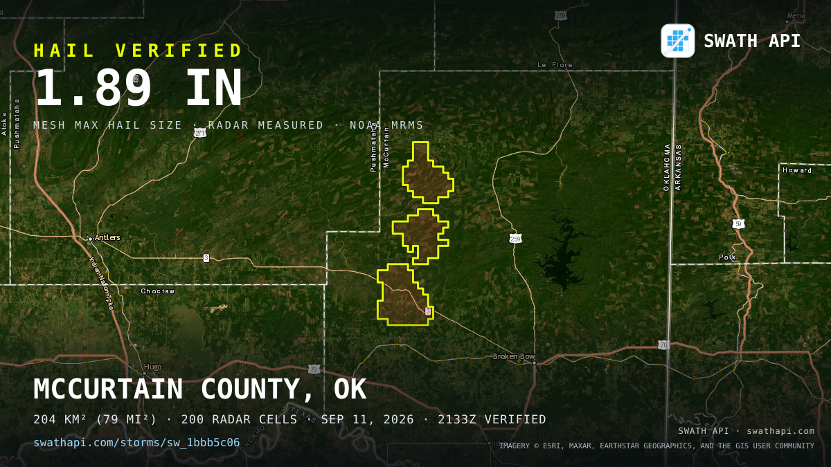 Storm card: 1.2–1.9" hail crossed McCurtain County, OK — September 11, 2026