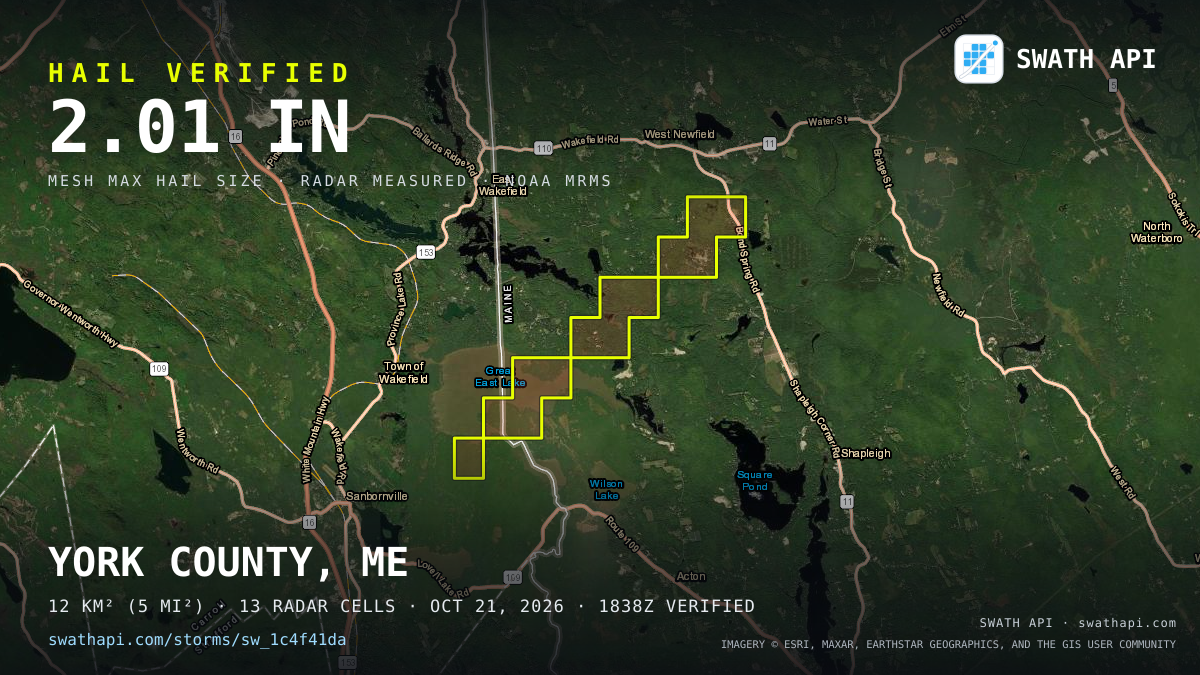 Storm card: 1.4–2" hail crossed York County, ME — October 21, 2026