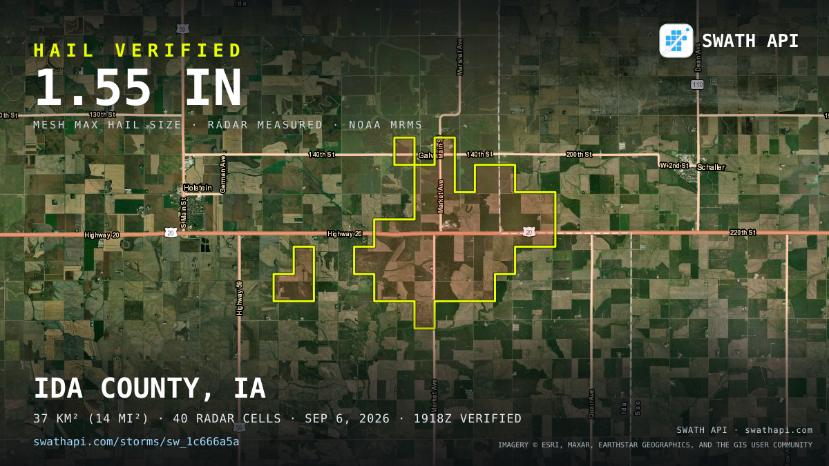Storm card: 1.1–1.6" hail crossed Ida County, IA — September 6, 2026