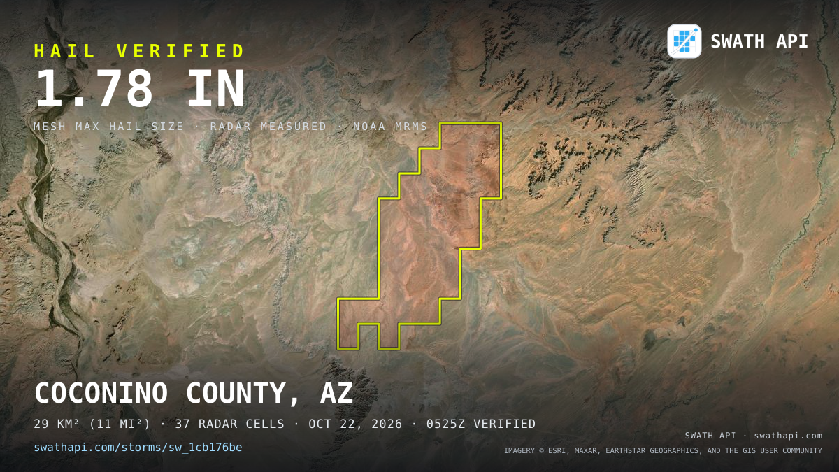 Storm card: 1.2–1.8" hail crossed Coconino County, AZ — October 22, 2026