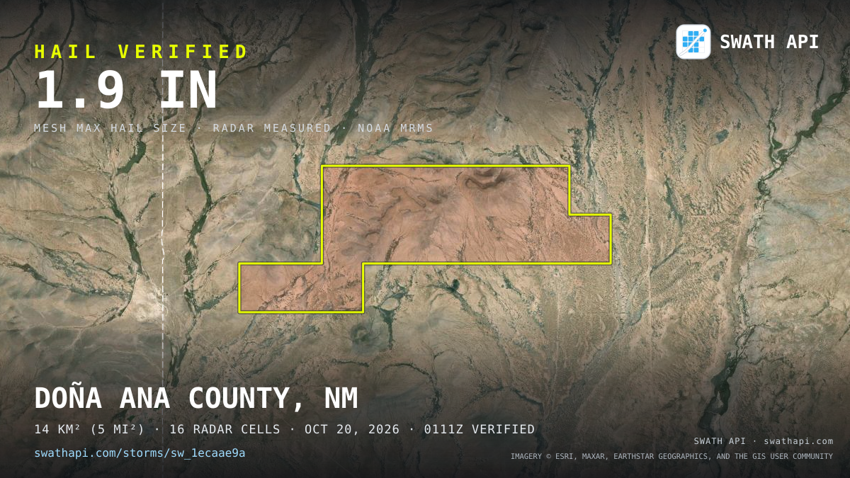 Storm card: 1.2–1.9" hail crossed Doña Ana County, NM — October 20, 2026