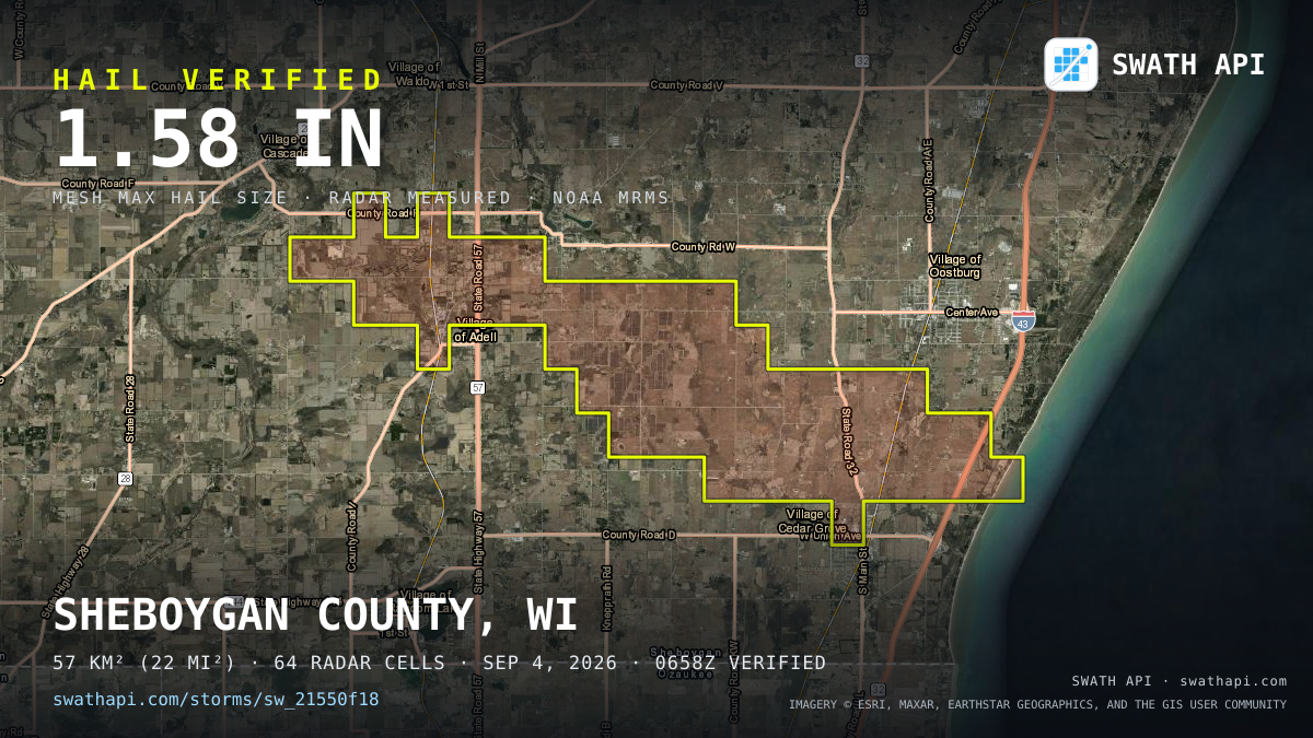 Storm card: 1.2–1.6" hail crossed Sheboygan County, WI — September 4, 2026