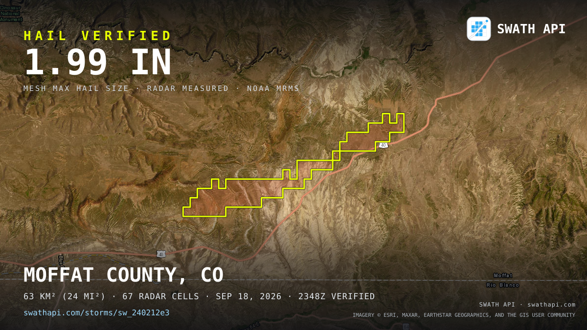 Storm card: 1.2–2" hail crossed Moffat County, CO — September 18, 2026