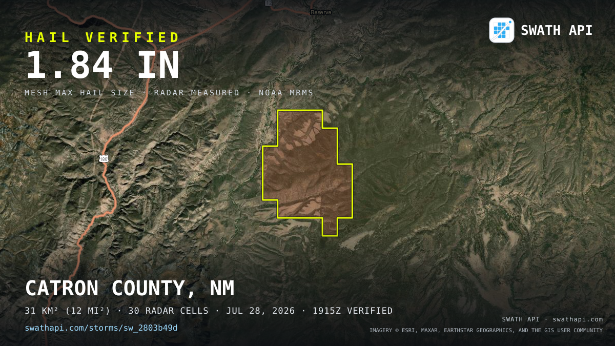 Storm card: 1.2–1.8" hail crossed Catron County, NM — July 28, 2026