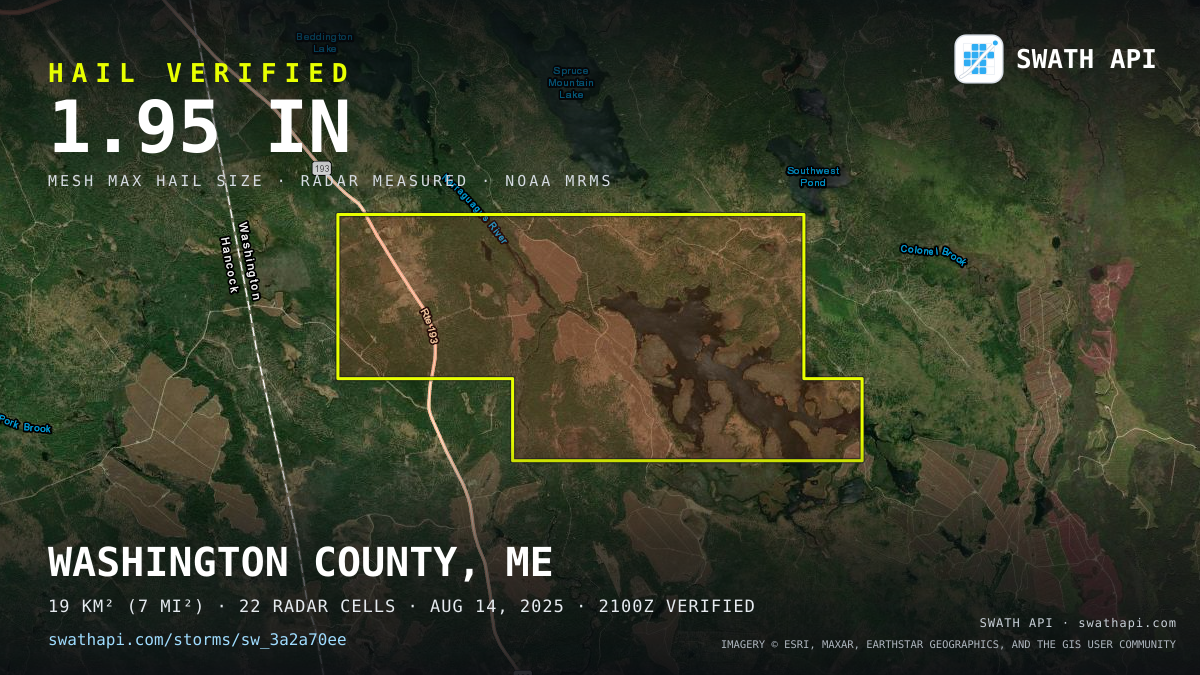 Storm card: 1.4–2" hail crossed Washington County, ME — August 14, 2025
