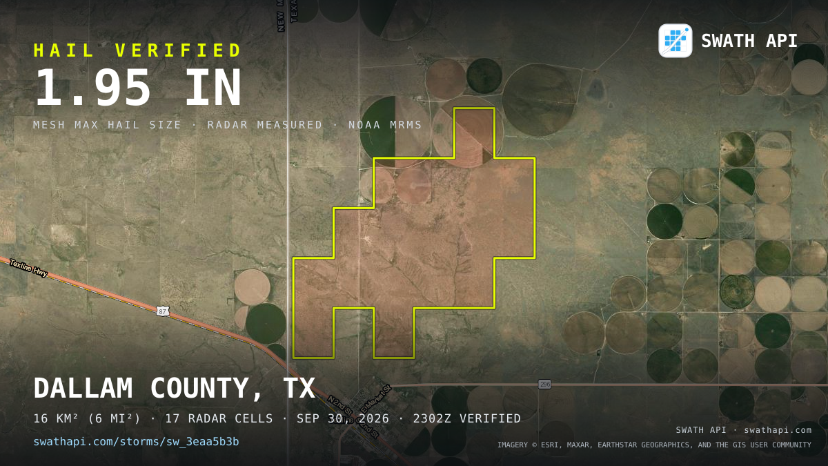 Storm card: 1.2–2" hail crossed Dallam County, TX — September 30, 2026