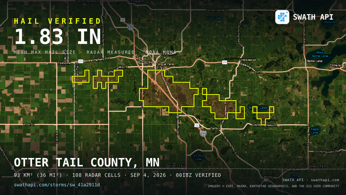 Storm card: 1.1–1.8" hail crossed Otter Tail County, MN — September 4, 2026