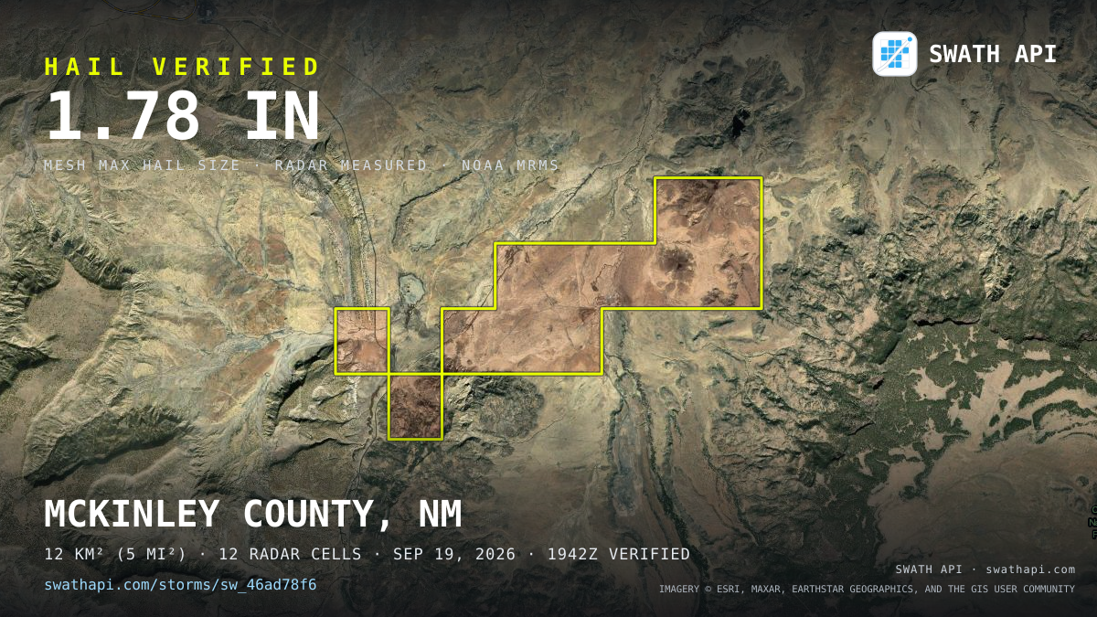 Storm card: 1.3–1.8" hail crossed McKinley County, NM — September 19, 2026