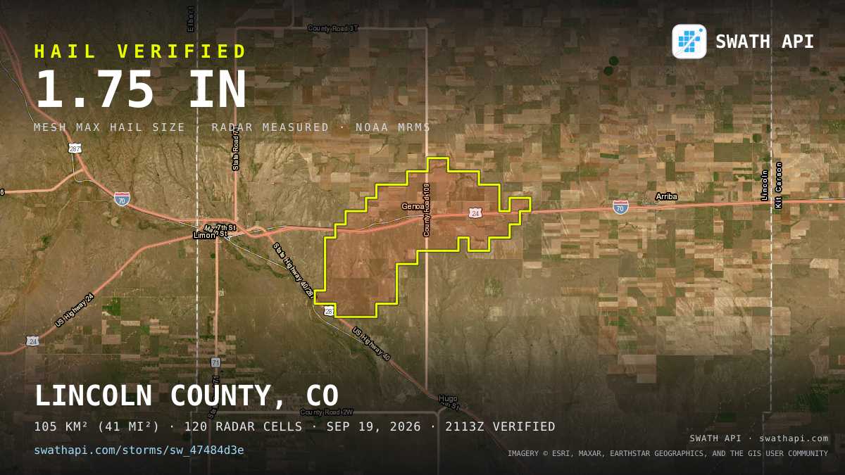 Storm card: 1.3–3.6" hail crossed Kit Carson County, CO — September 19, 2026
