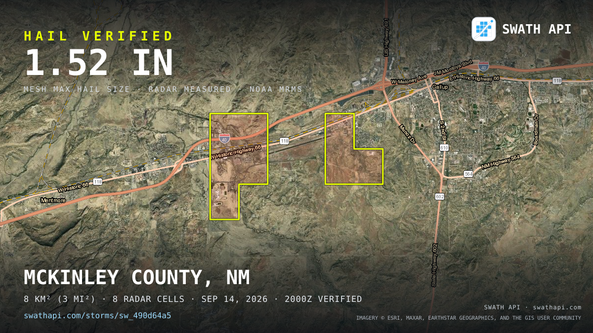 Storm card: 1–1.5" hail crossed McKinley County, NM — September 14, 2026