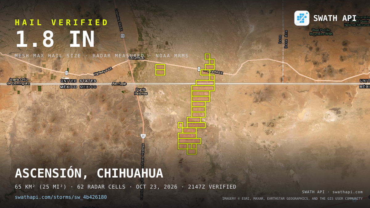 Storm card: 1.2–1.8" hail crossed Luna County, NM — October 23, 2026