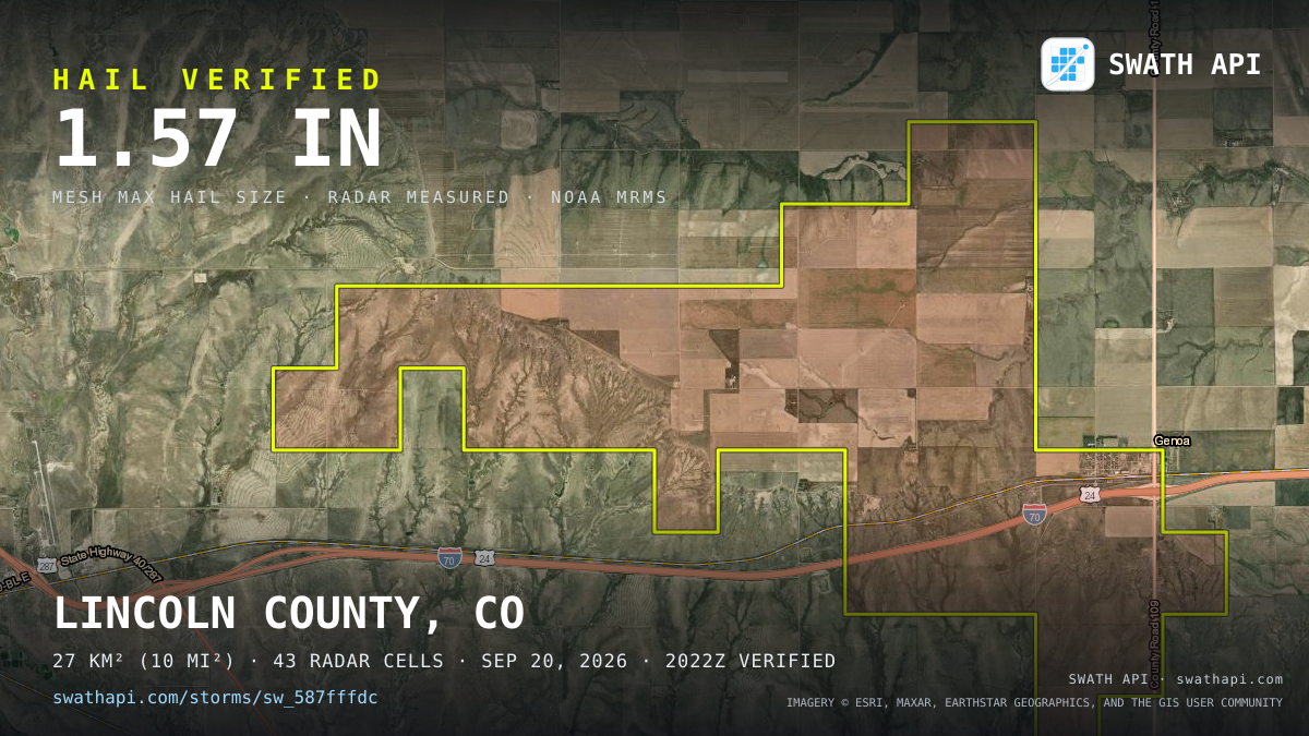 Storm card: 1.3–3" hail crossed Cheyenne County, CO — September 20, 2026