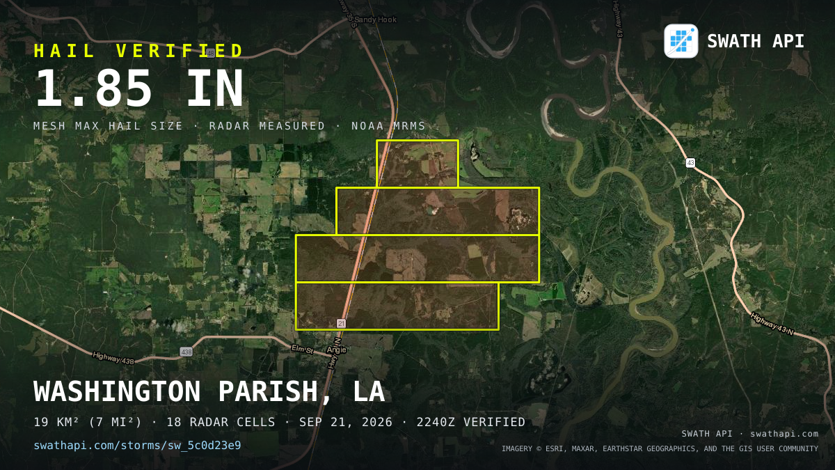 Storm card: 1.2–1.9" hail crossed Washington Parish, LA — September 21, 2026