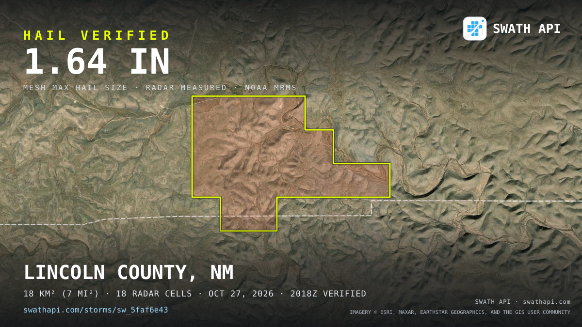 Storm card: 1–2.2" hail crossed Lincoln County, NM — October 27, 2026
