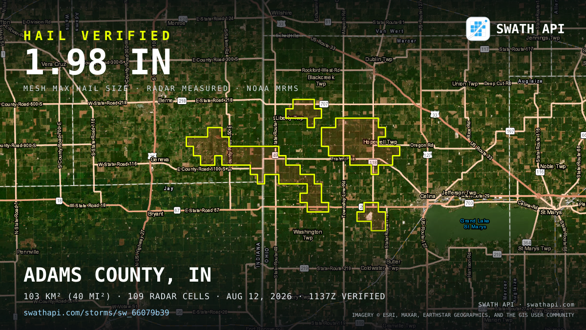 Storm card: 1.2–2" hail crossed Mercer County, OH — August 12, 2026