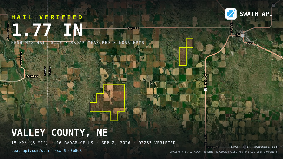 Storm card: 1.2–1.8" hail crossed Valley County, NE — September 2, 2026