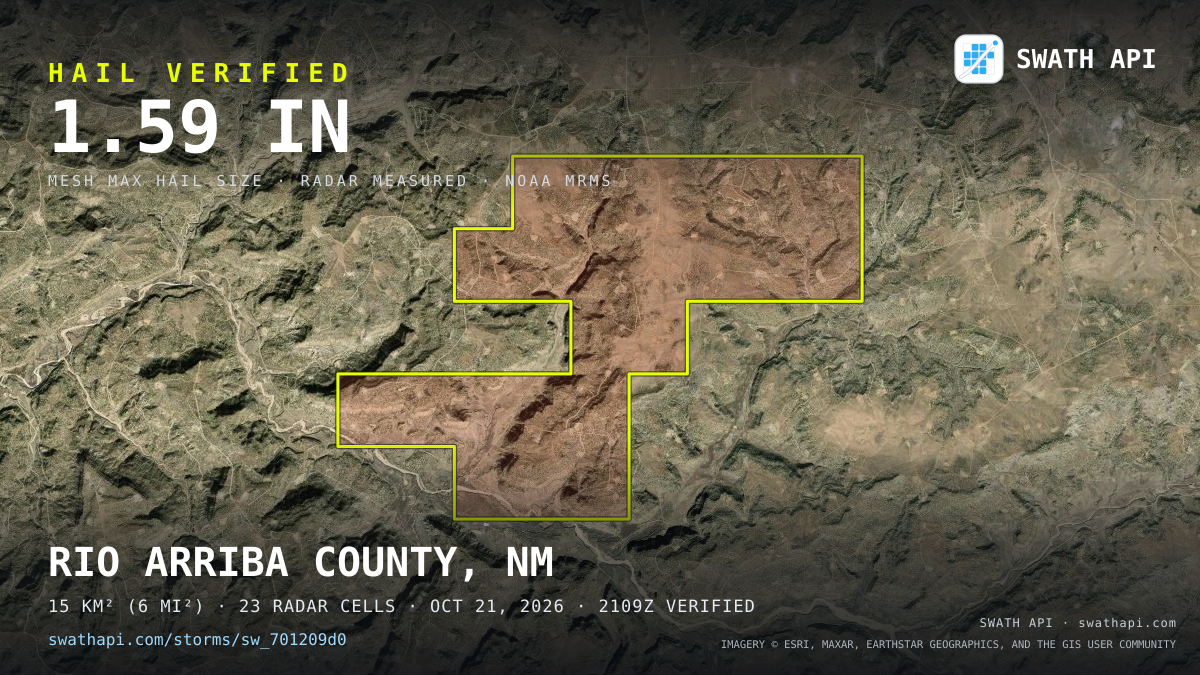 Storm card: 1.2–1.7" hail crossed Rio Arriba County, NM — October 21, 2026