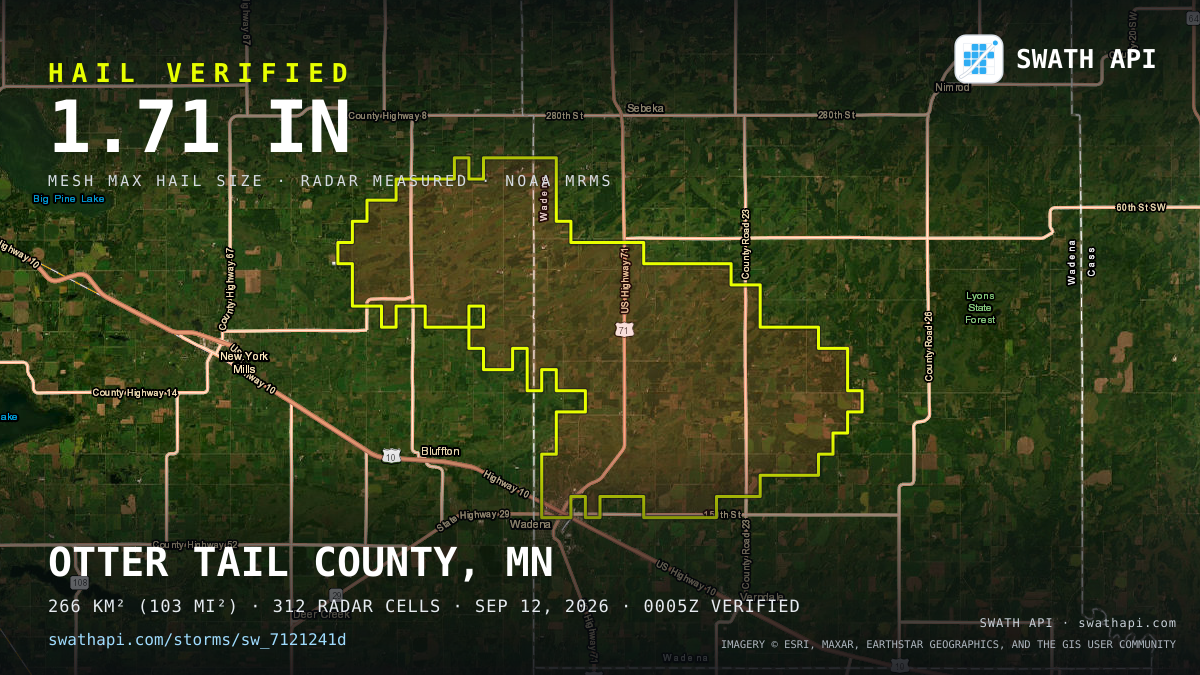 Storm card: 1.2–1.7" hail crossed Wadena County, MN — September 12, 2026