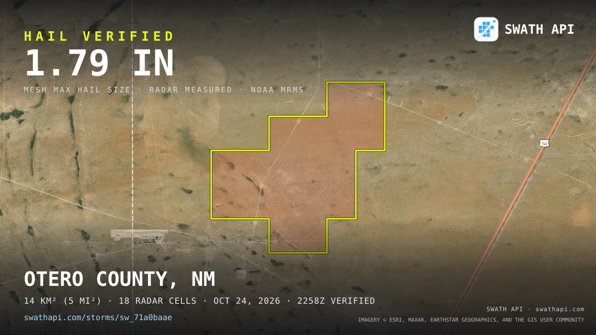 Storm card: 1.2–1.8" hail crossed Otero County, NM — October 24, 2026