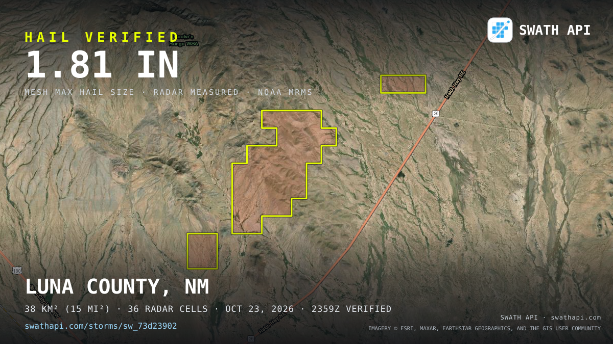 Storm card: 1.1–1.8" hail crossed Luna County, NM — October 23, 2026