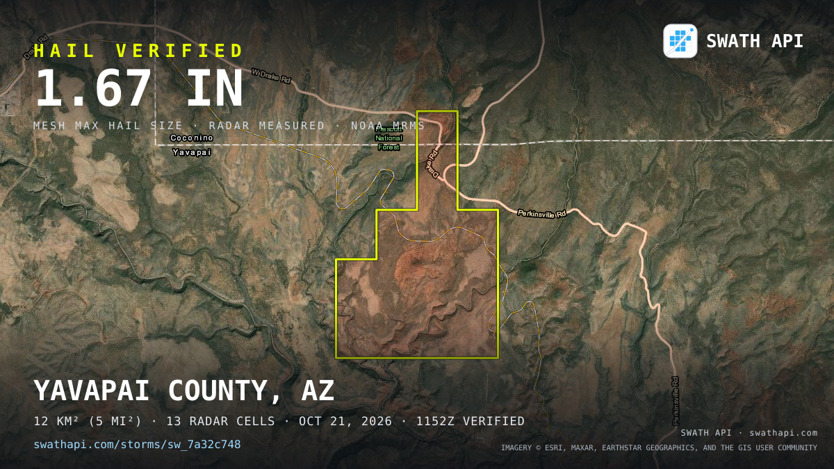 Storm card: 1.1–1.7" hail crossed Coconino County, AZ — October 21, 2026