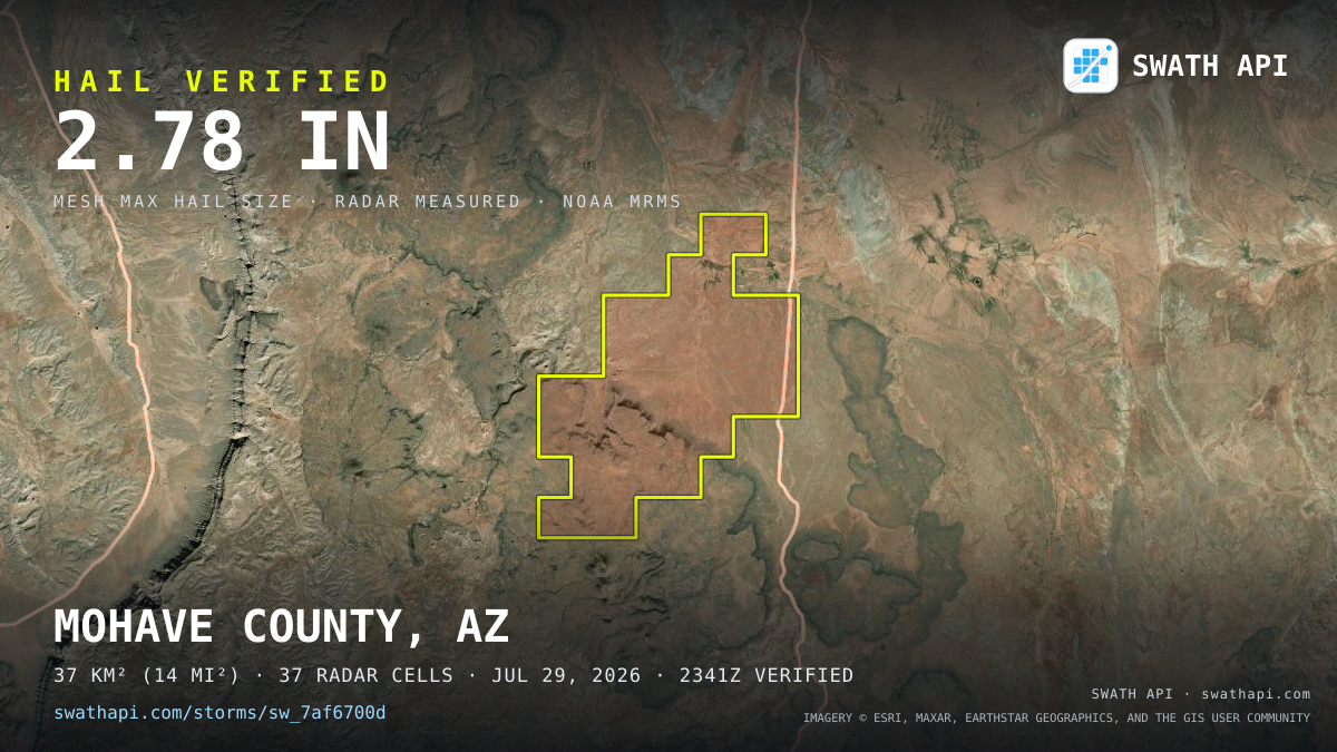 Storm card: 1.1–2.8" hail crossed Mohave County, AZ — July 29, 2026