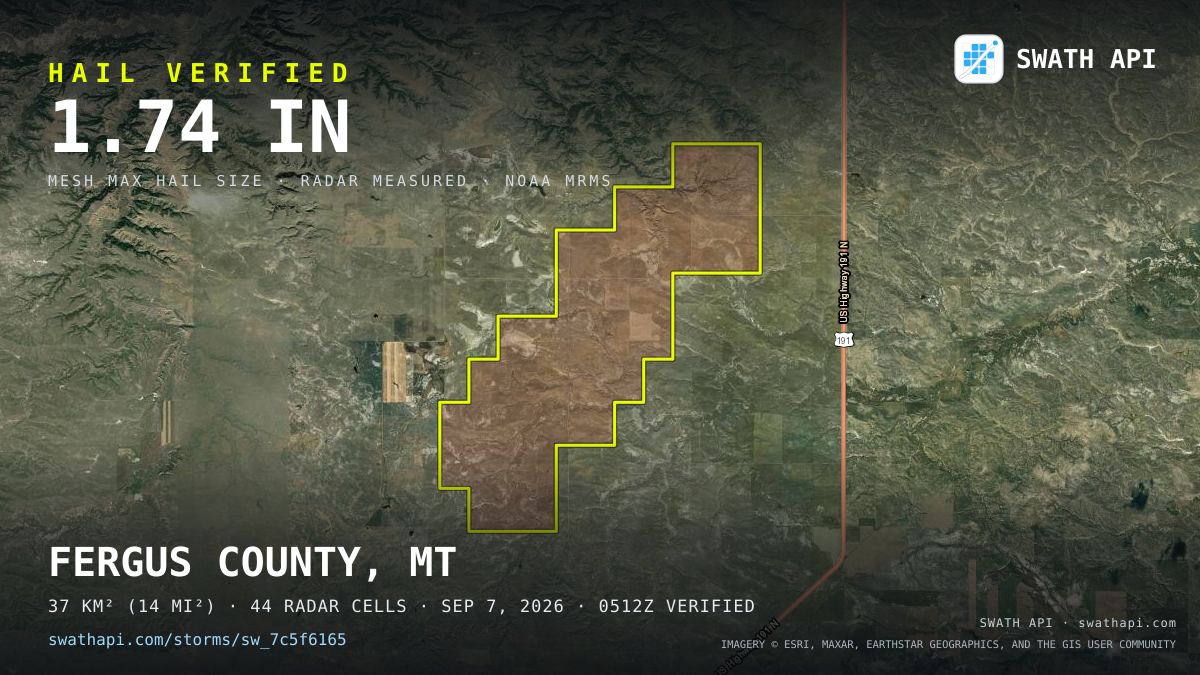 Storm card: 1.3–1.7" hail crossed Fergus County, MT — September 7, 2026