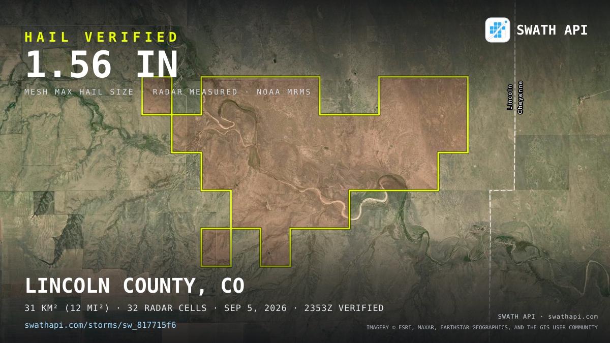 Storm card: 1.2–1.6" hail crossed Lincoln County, CO — September 5, 2026