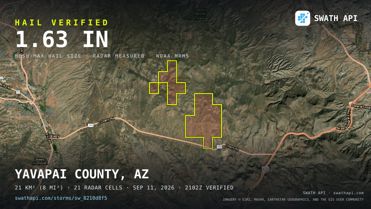 Storm card: 1.2–1.6" hail crossed Yavapai County, AZ — September 11, 2026
