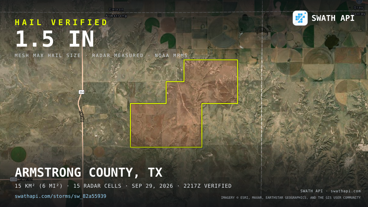 Storm card: 1.2–1.5" hail crossed Armstrong County, TX — September 29, 2026