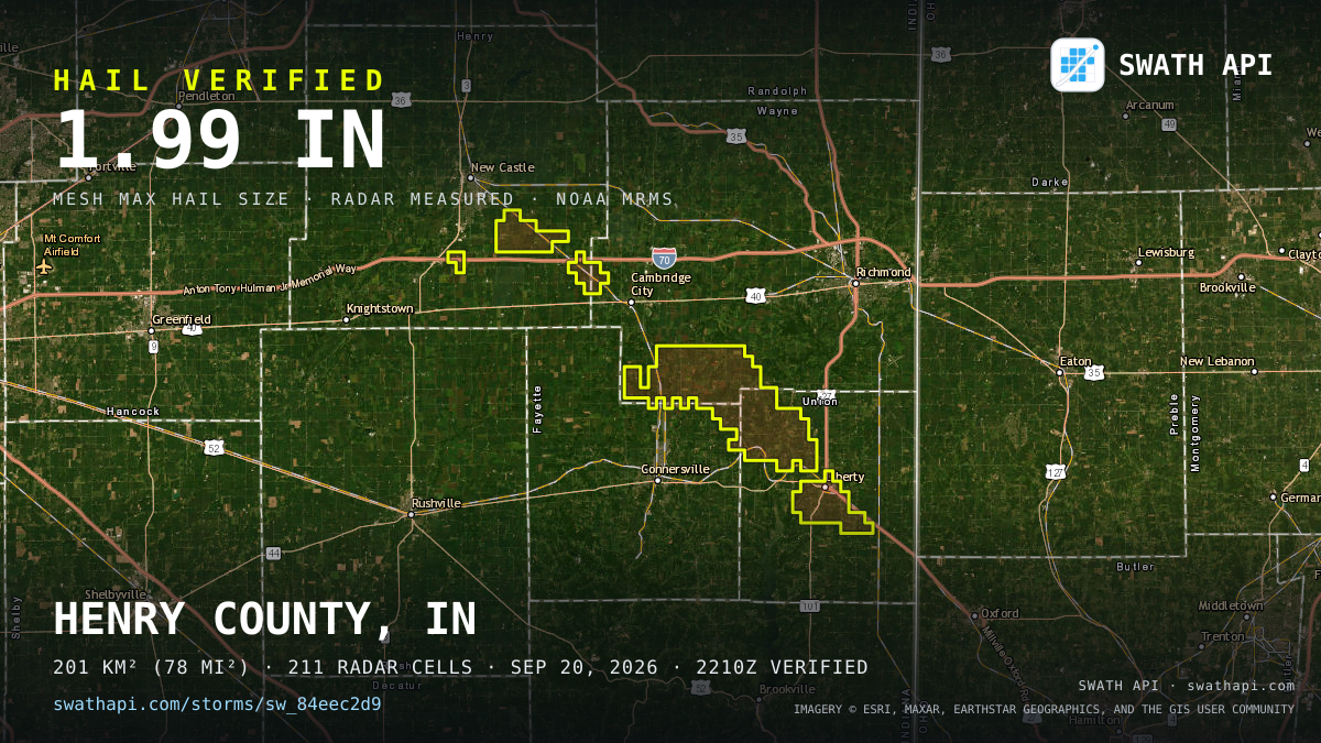 Storm card: 1.2–2" hail crossed Wayne County, IN — September 20, 2026