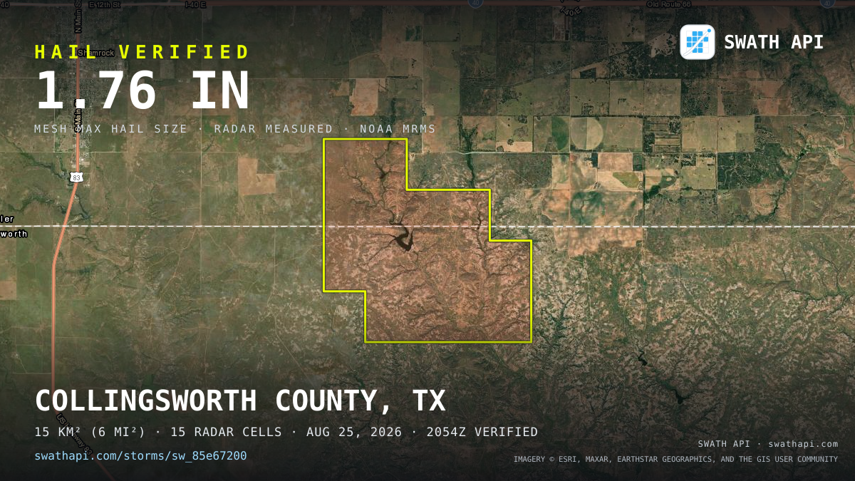 Storm card: 1.2–1.8" hail crossed Collingsworth County, TX — August 25, 2026
