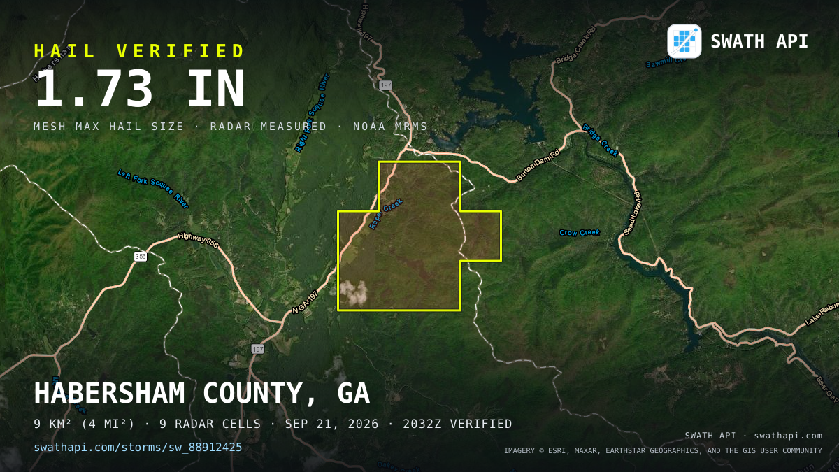 Storm card: 1.2–1.7" hail crossed Habersham County, GA — September 21, 2026