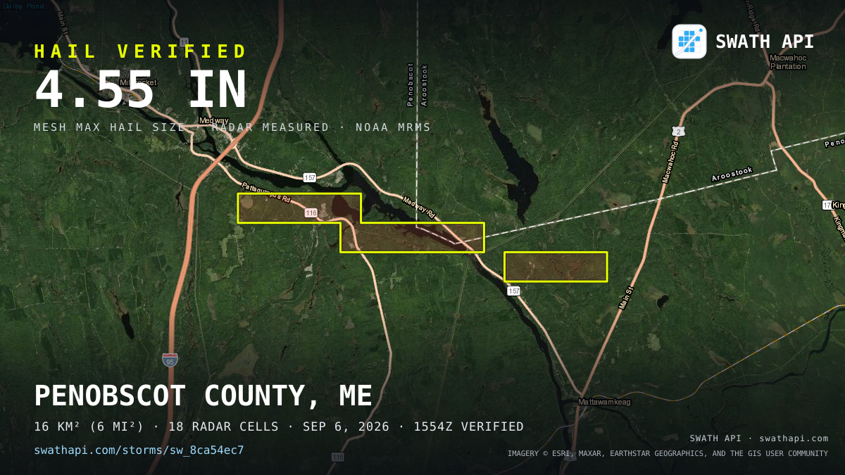 Storm card: 1.8–4.6" hail crossed Penobscot County, ME — September 6, 2026