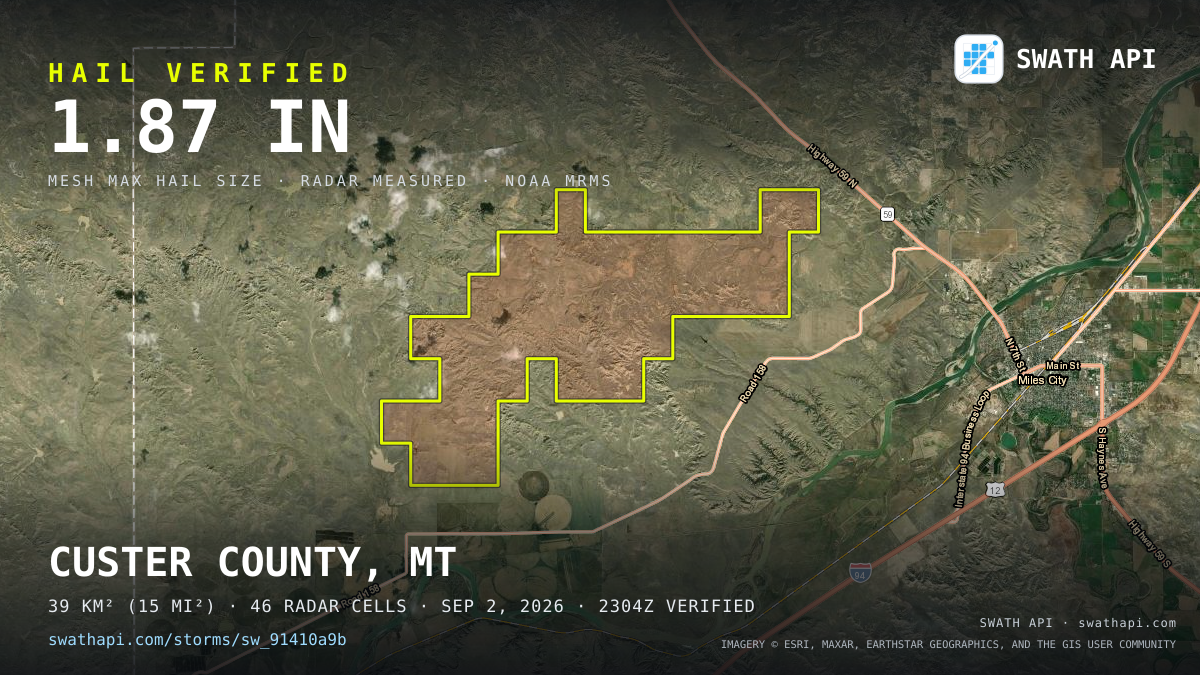 Storm card: 1.3–1.9" hail crossed Custer County, MT — September 2, 2026