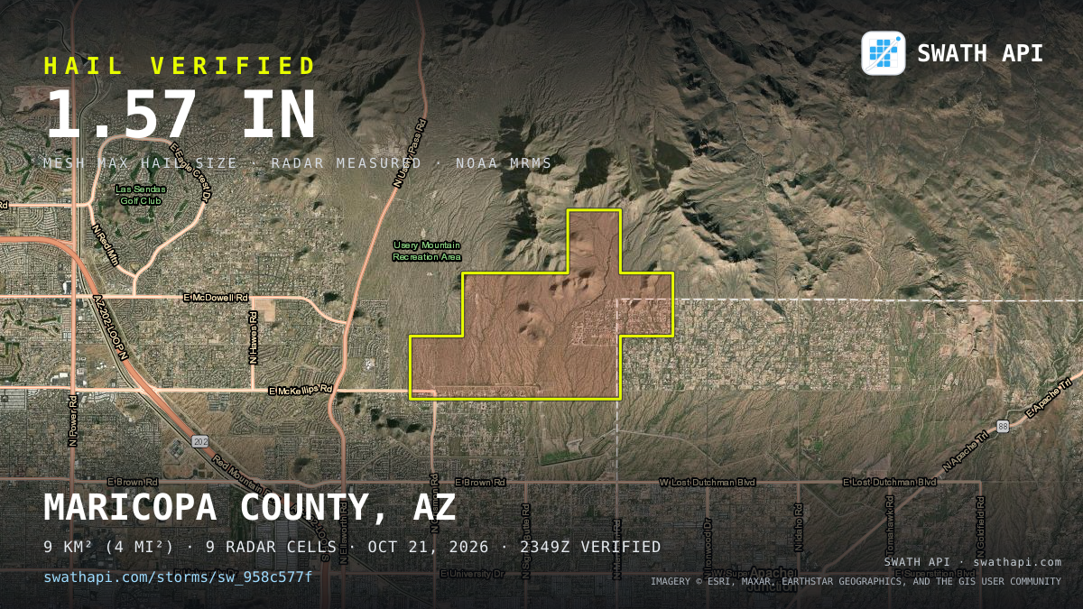 Storm card: 1.2–2.4" hail crossed Gila County, AZ — October 21, 2026