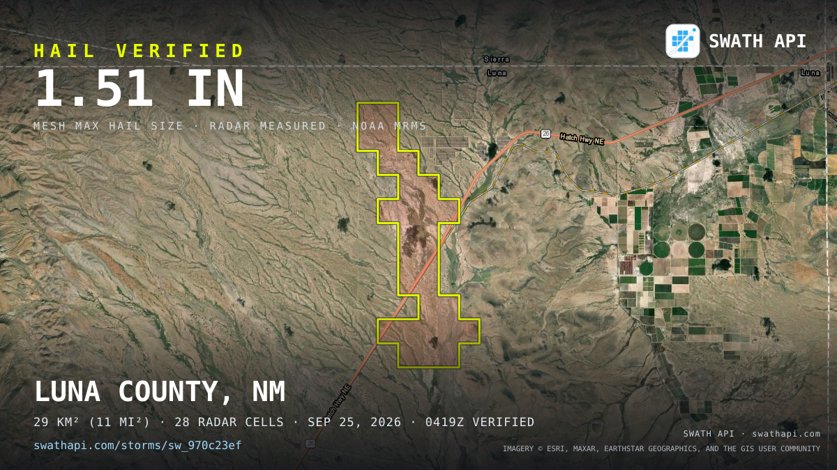 Storm card: 1.2–1.5" hail crossed Luna County, NM — September 25, 2026