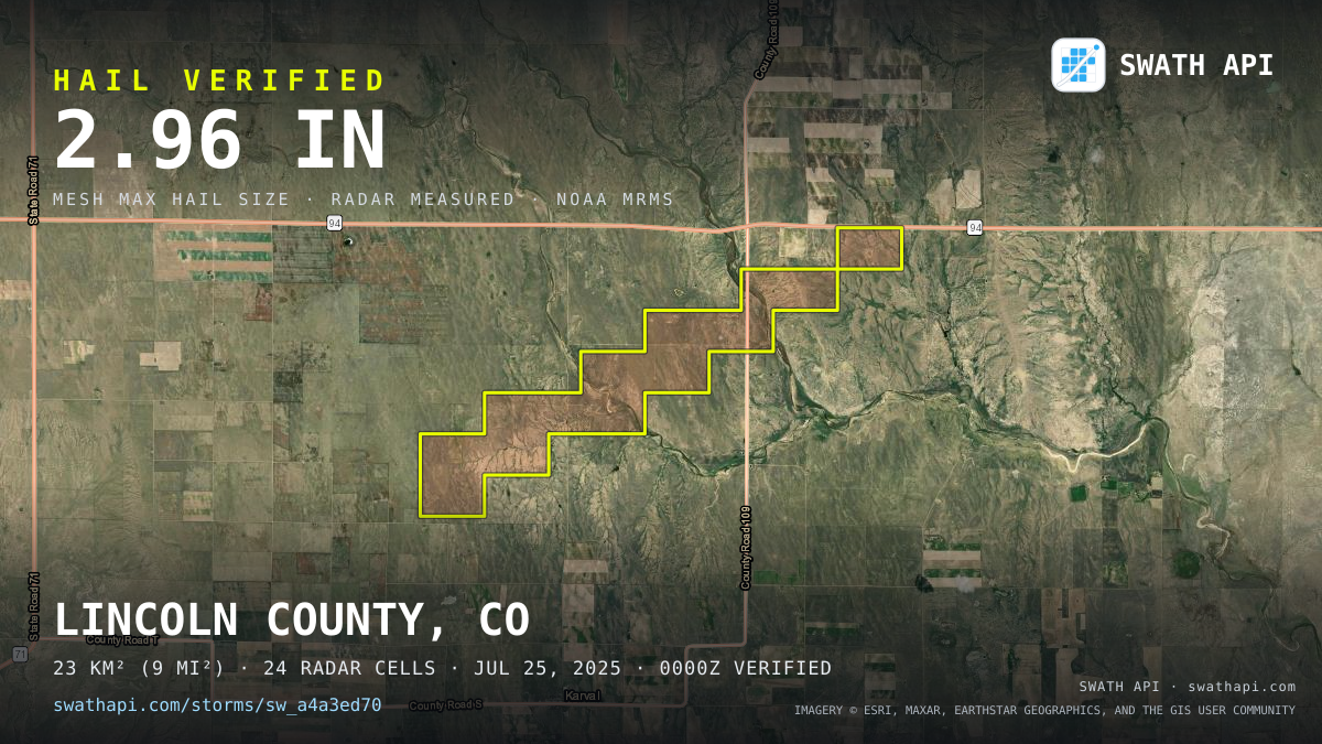 Storm card: 1.8–3" hail crossed Lincoln County, CO — July 25, 2025
